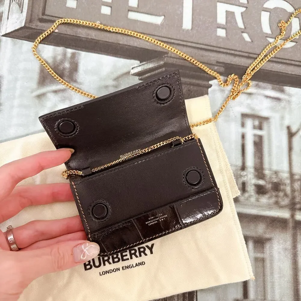Burberry Grace Tricolor Suede Leather Wallet On Chain WOC Crossbody Shoulder Bag